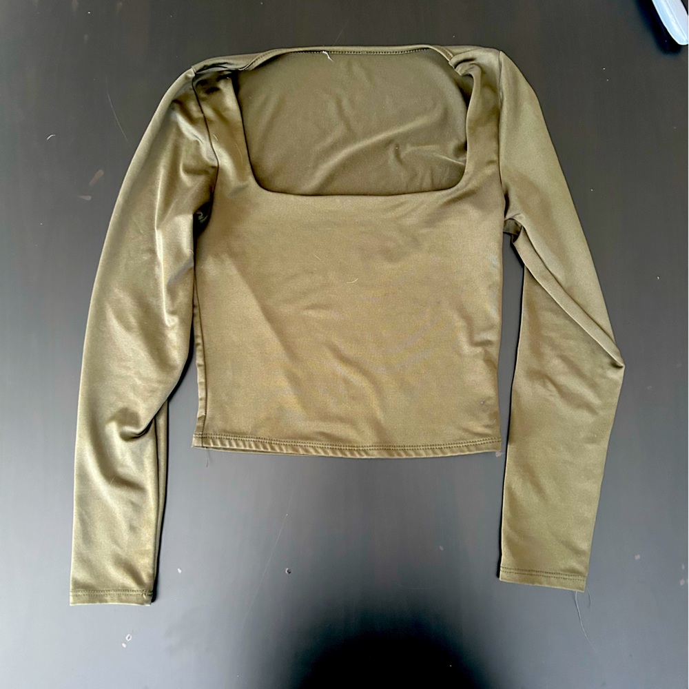 Olive Green Long Sleeve Crop Top